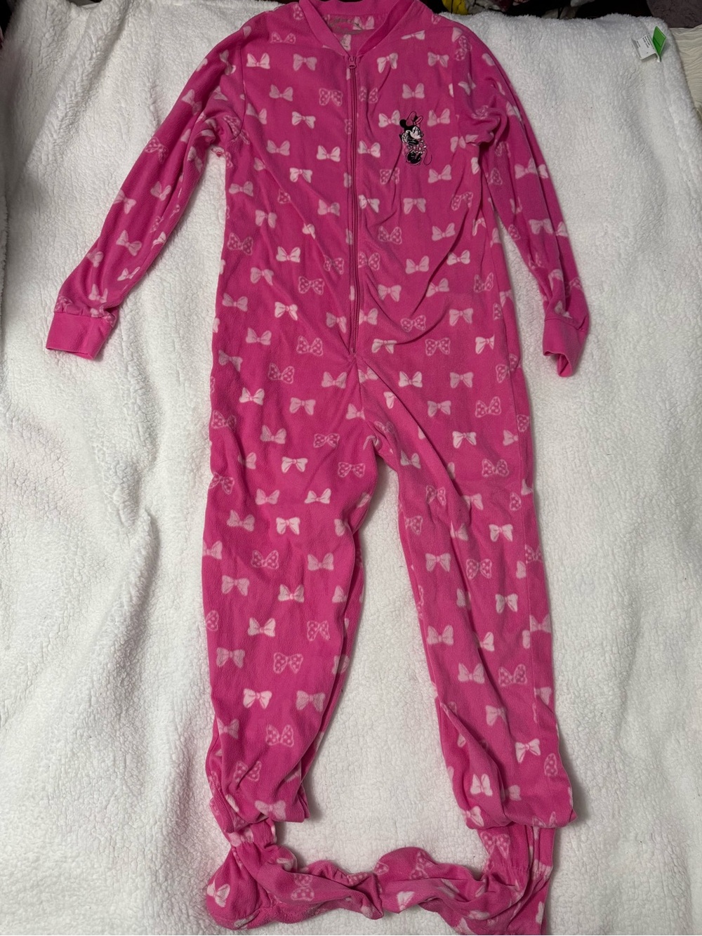 Disney Pink Bow-Print Fleece One-Piece Footie Pajamas